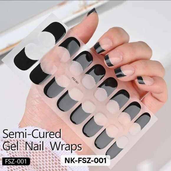 Other - 🖤 3/$12 Black French Tip 16Tips Semi Cured Gel Nails